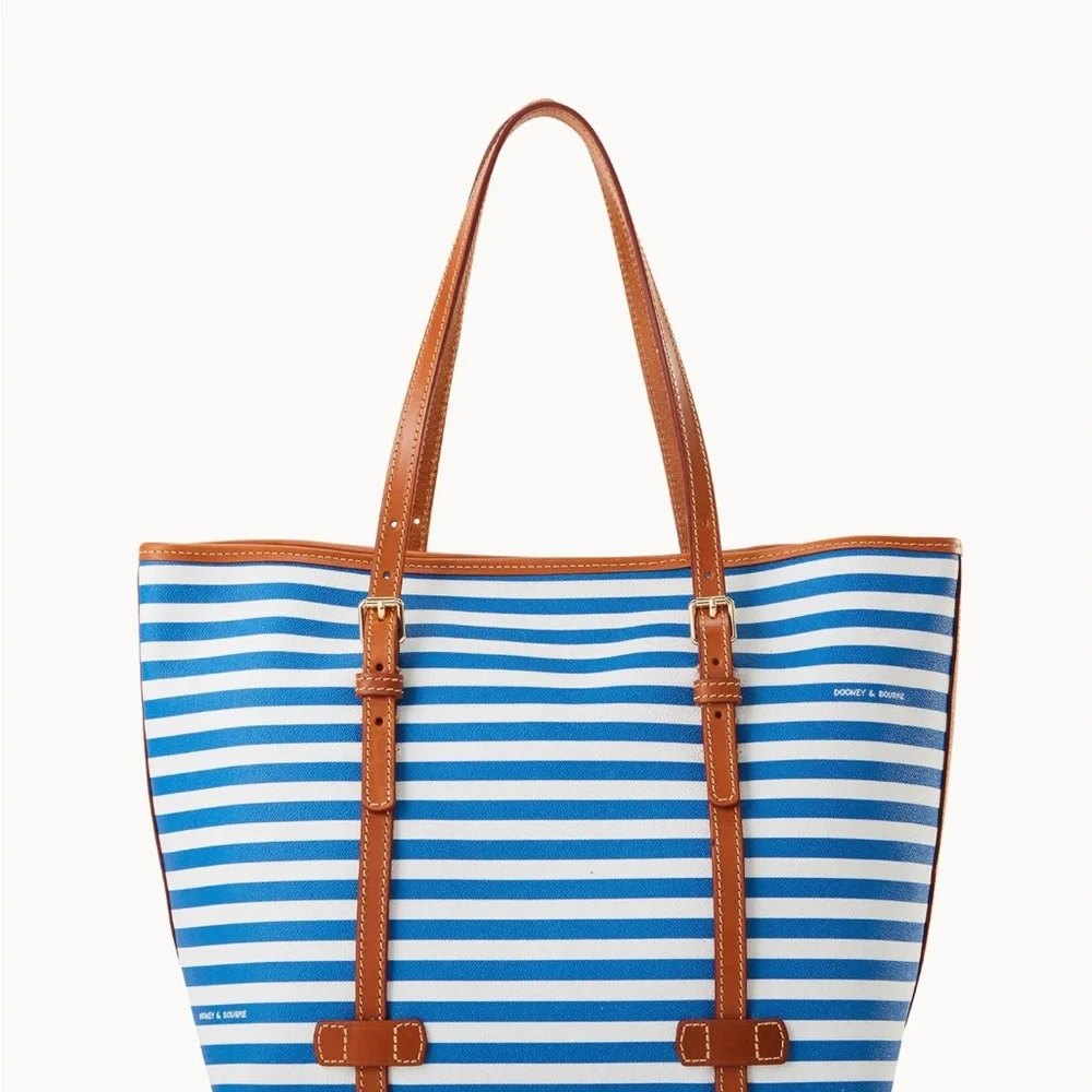 πDOONEY AND BOURKE BLUE AND WHITE TOTE BAG WITH SMALL WRISTLET π - Picture 7 of 8